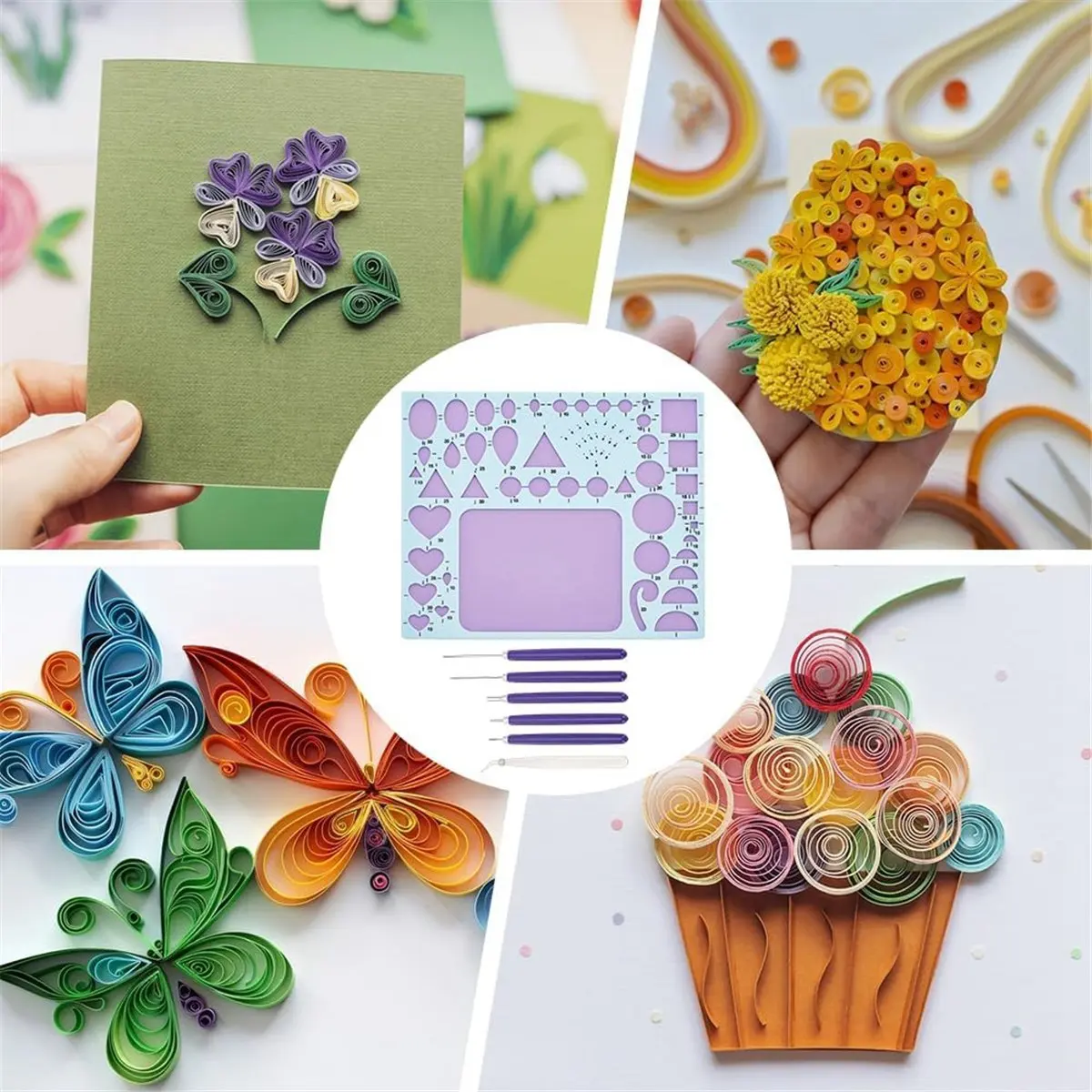 ABNH 7 PCS Paper Quilling Tools Kit for Adult Beginners Slotted Quilling Tool Set with Geometry Ruler Slotted Pen and Tweezer