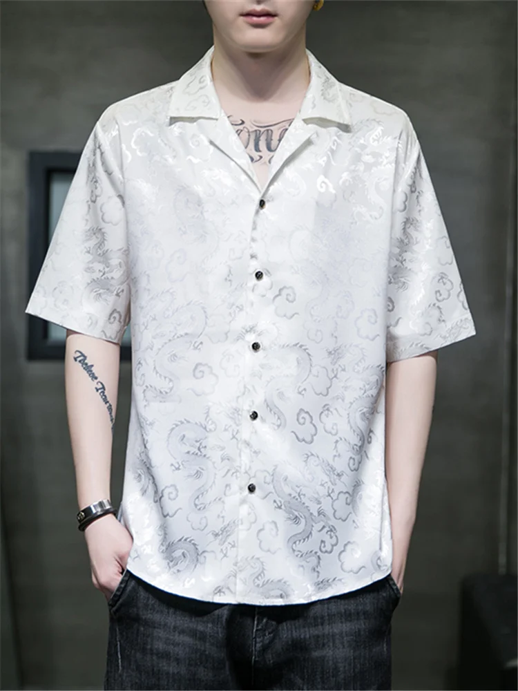 

Ice Silk Men's Shirt Thin Short Sleeve Chinese Style Fashion Urban Loose Fit Embroidered No Iron Treatment Summer Outerwear