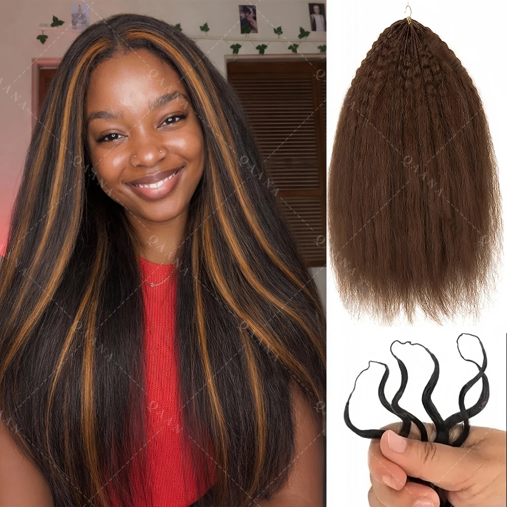 

# Натуральные волосы для наращивания крючком, цвет 4 (шоколадно-коричневый), мягкие, кудрявые, прямые, с эффектом перьев, волнистые, объемные, для наращивания крючком, тип Yaki