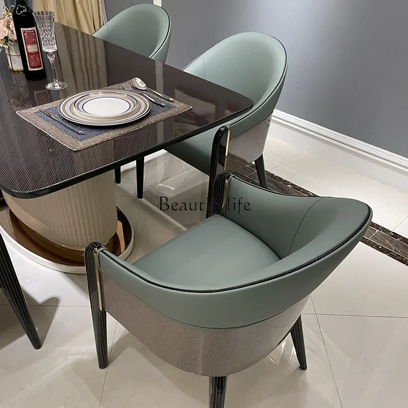 FG10Italian light luxury rectangular dining table and chair combination beech leather chair