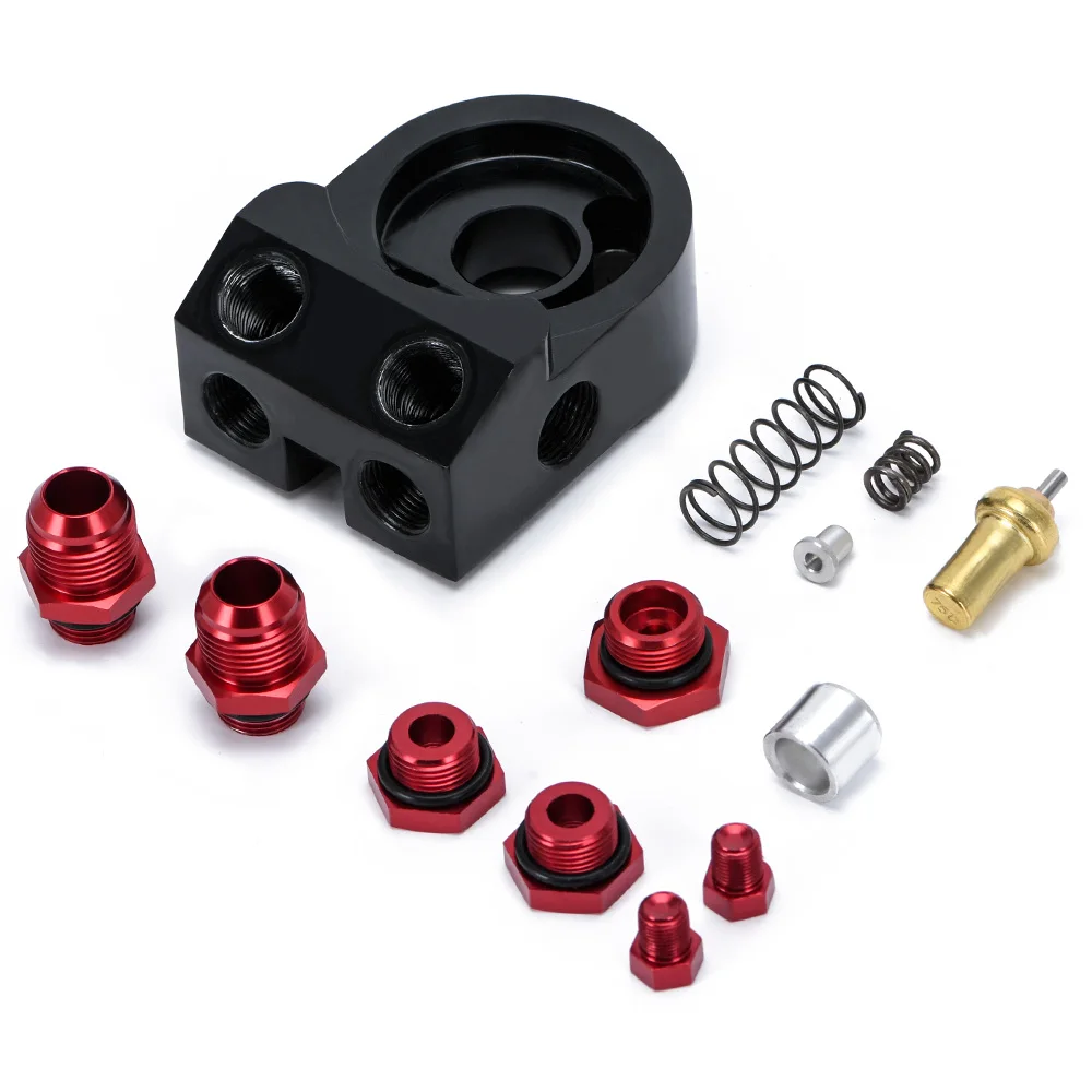 WLR RACING - Aluminum  AN10 Oil Filter Cooler Sandwich Plate Adapter TURBO WITH Thermostat And FITTING 3/4-16 UNF,M20*1.5