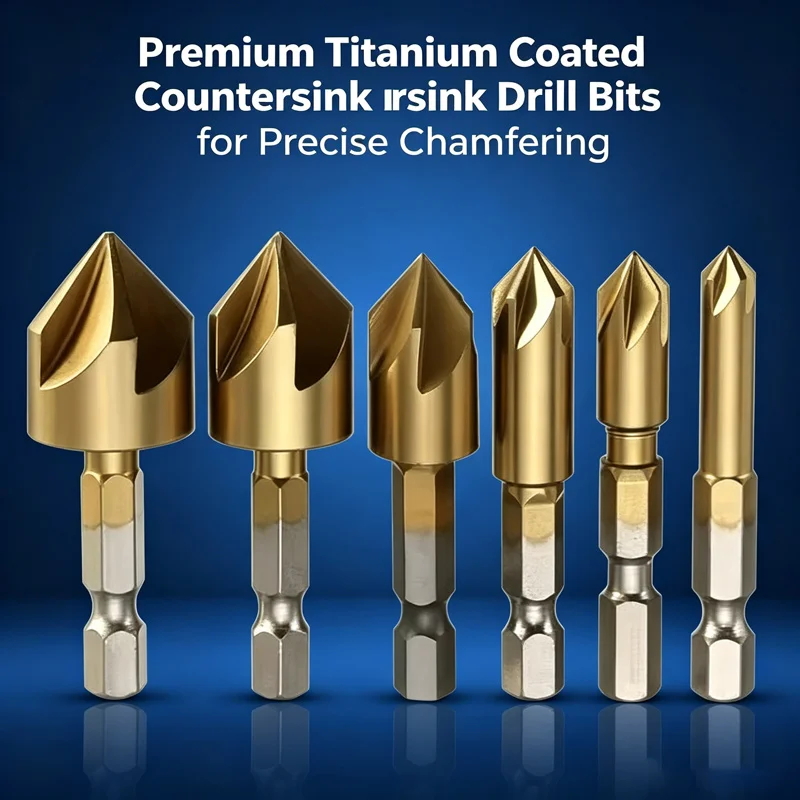 Titanium Plated Countersink Chamfer Bit Set 6 Sizes Hex Shank Design For Electric Drill Wood Metal Deburring Hole Expanding Jobs