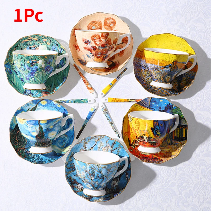 

1pc Van Gogh Art Painting Coffee Cup Starry Night Sunflower Planter Iris Saint Remy Tea Cup Water Cup Coffee Cup set cup set