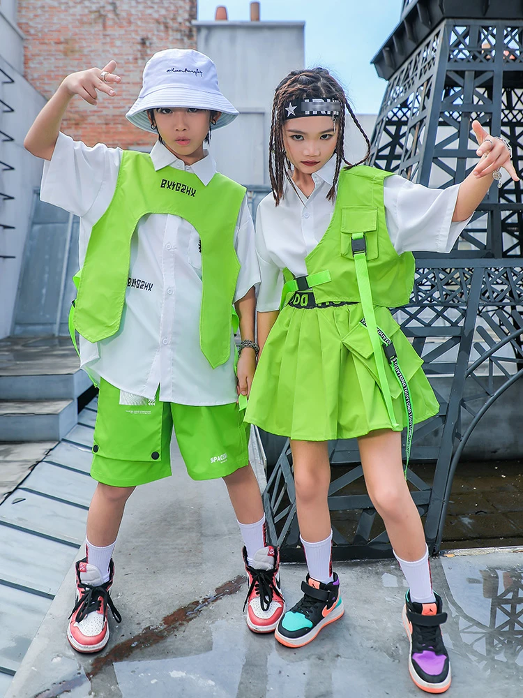 Roupa de Jazz Infantil, Fantasia de Palco, Roupa Rave, Hip Hop, Dança de Rua, Performance, Meninas, Meninos, Verde