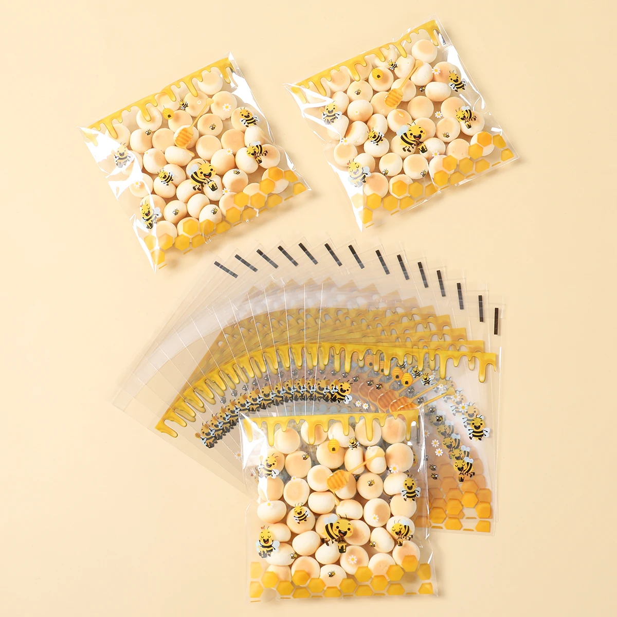 50/100 قطعة أكياس الختم الذاتي النحل ليتل النحل موضوع حفلة كوكي علبة التعبئة والتغليف استحمام الطفل النحل شنطة هدايا حفلة عيد ميلاد الديكور