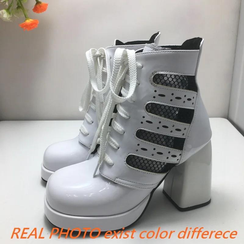 REAVE CAT Fashion Women Ankel Boots Toe Block Heels Platform Lace Up Size 42 43 Leisure Daily stivaletti estivi femminili