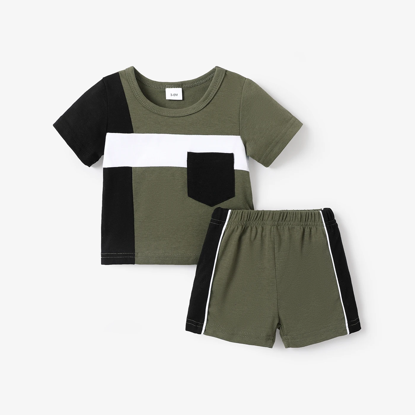 PatPat 2pcs Baby Boy 95% Cotton Short-sleeve Colorblock T-shirt and Shorts Set