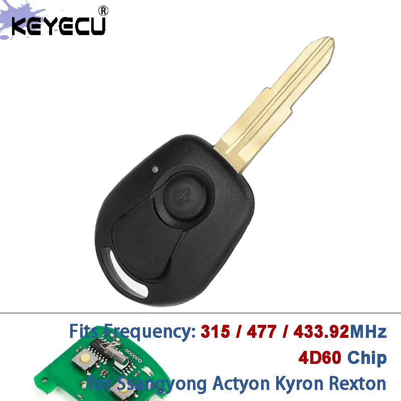 

KEYECU 315МГц / 447 / 433.92МГц с чипом 4D60, замена, 2 кнопки, пульт дистанционного управления для автомобилей Ssangyong Actyon, Kyron, Rexton