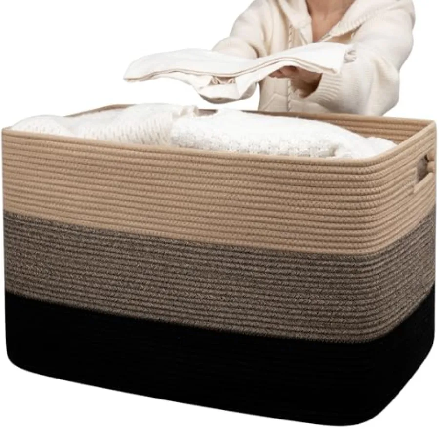 

118L Extra Large Blanket Basket, Rectangle Woven Cotton Rope Storage Basket, Used for storing Dirty Clothes, Stuffed Animal Toy
