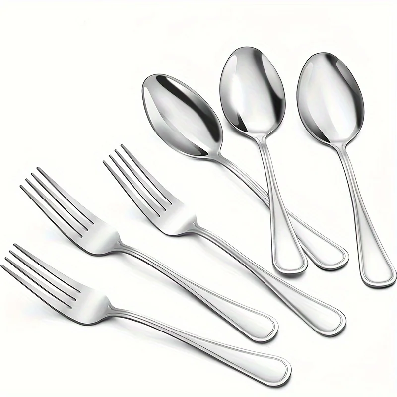 

48-Piece Stainless Steel Utensil Set - Durable, Mirror-Polished Forks and Spoons for Restaurant, Hotel, Family Outdoor Dinners