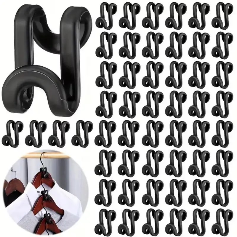 #30 Pcs Space Saving Clothes Hanger Connector Hooks PP Plastic Organizer for Bedroom Wardrobe Clothing Storage