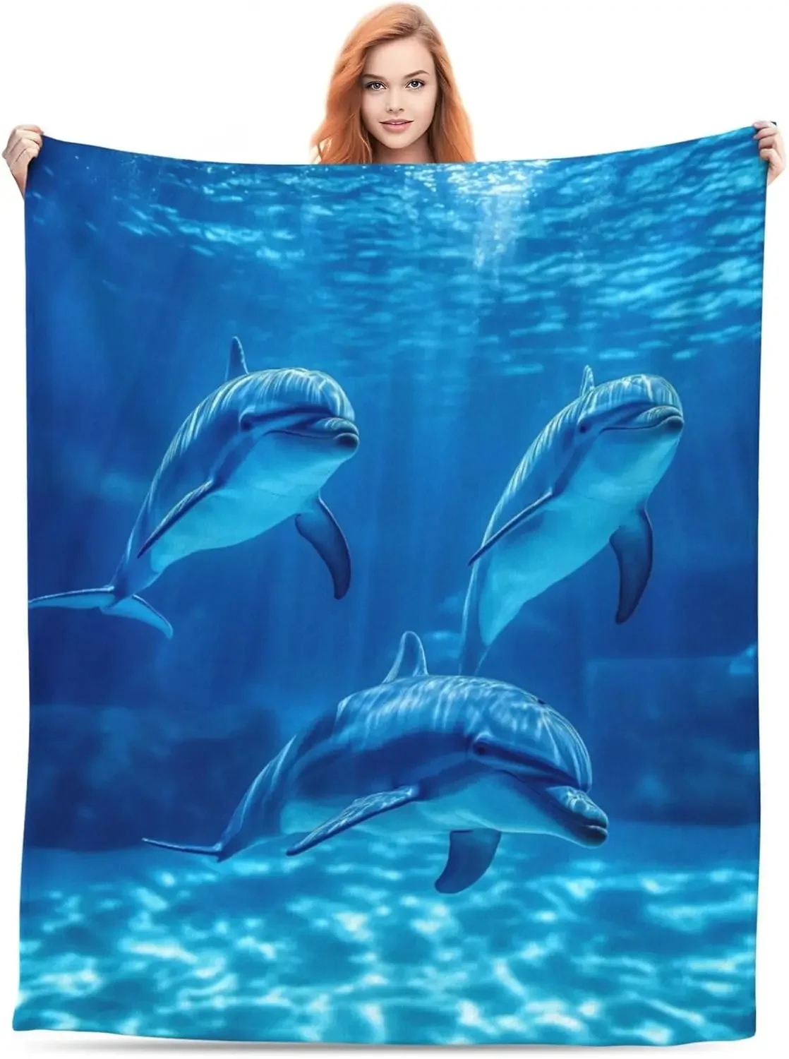 Cozy Sofa Cover Modern Tropical Ocean Current Print Throw Blanket Marine Dolphin Bed Sleep Companion Holiday Gift Decor