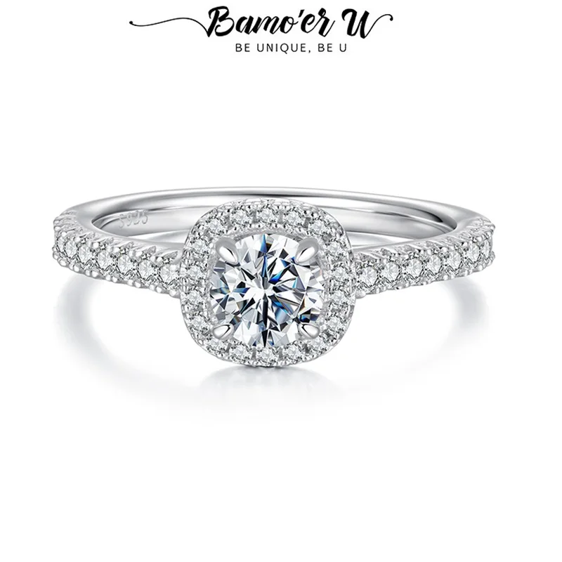 

Bamoer U 0.5CT Moissanite Ring 925 Sterling Silver Unique Zircon Surrounding Design Certified Rings Women Fine Jewelry VVS1