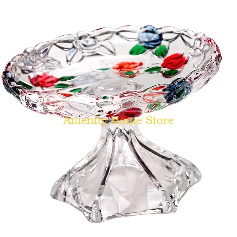 F26C Creative Clear Glass Nut Bucket Tray With Embossed Floral Detailing And Stable Base For Elegant Setting