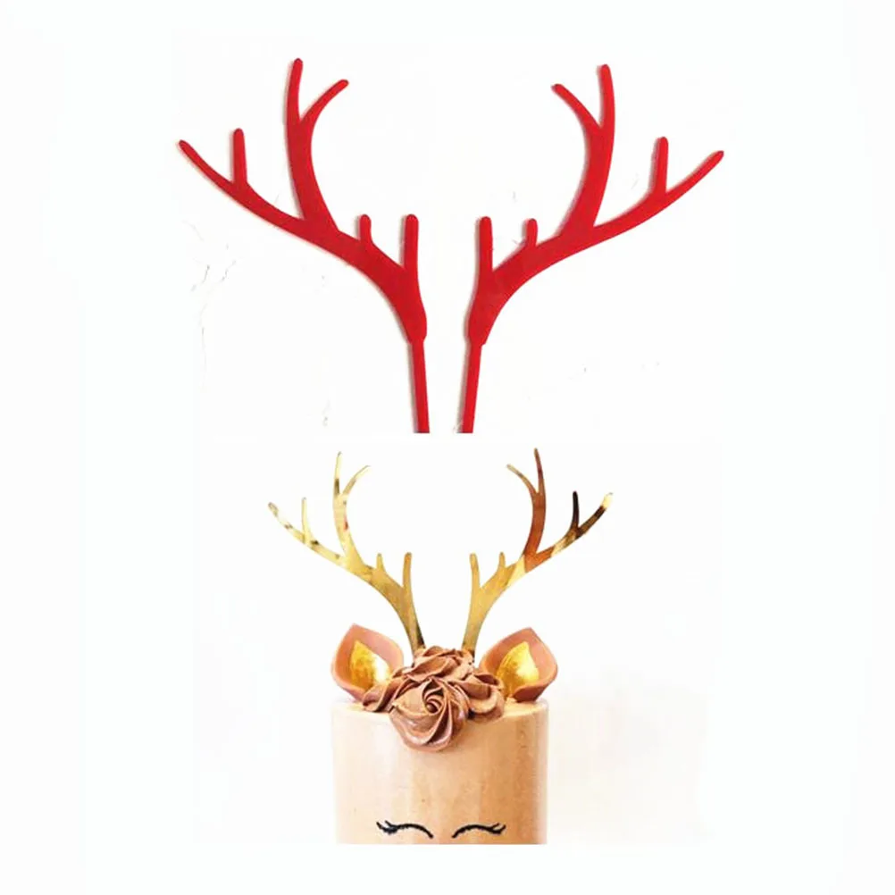 

5Pcs Christmas Antlers Cake Topper Cartoon Style Dessert Picks for Cupcakes Muffins Fruit Decoration Holiday Party Festival Use