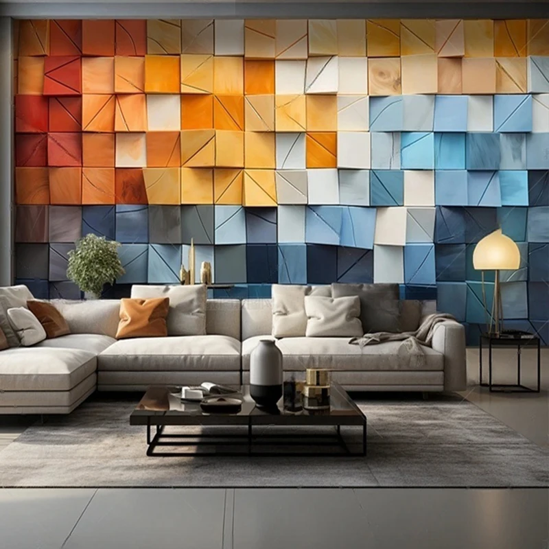 

MU8688 Creative abstract color geometric three-dimensional Nordic sofa background wall paper mural