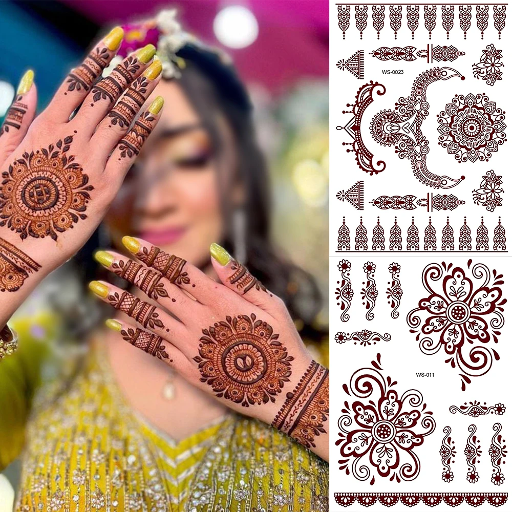 1Pc Waterproof Henna Tattoo Stickers for Women Flower Instant Fake Tattoo for Hand Temporary Tattoos for Wedding Party Festival*