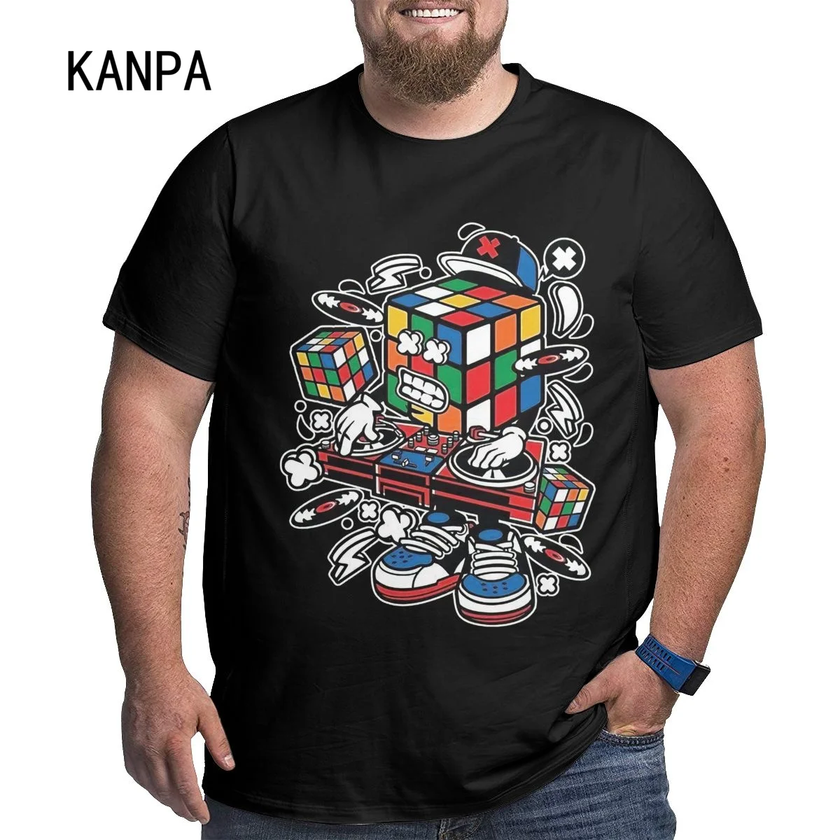 Rubic Cubes Robot T Shirts Plus Size Top Tees for Big and Tall Men Graphic Novelty T-shirts Men's Cotton Tops Clothing 1XL-6XL