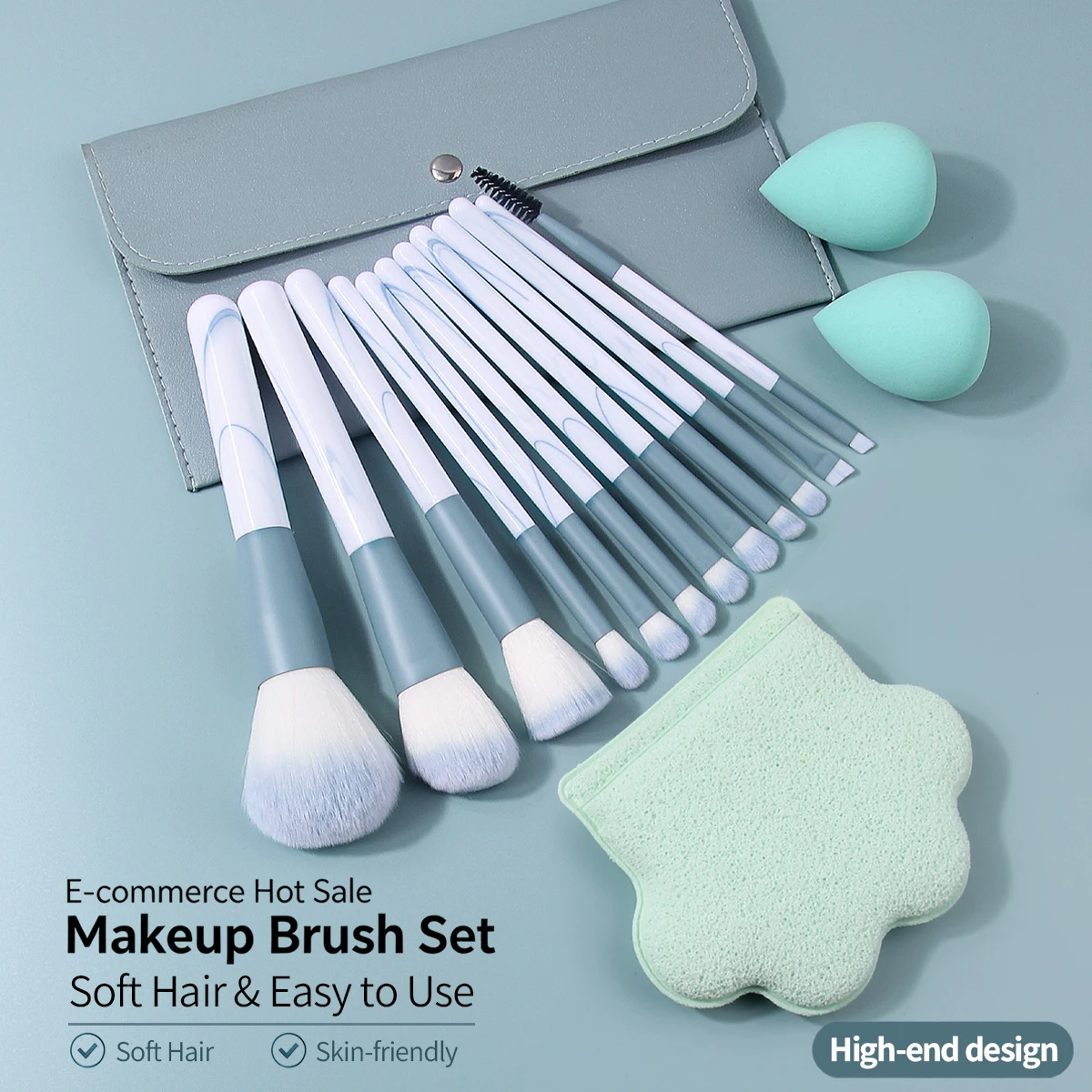 16 PCS Professional Makeup Brush Set with Cosmetic Storage Bag, Beauty Sponge & Cleansing Puff, Soft Bristles, Competitive Price