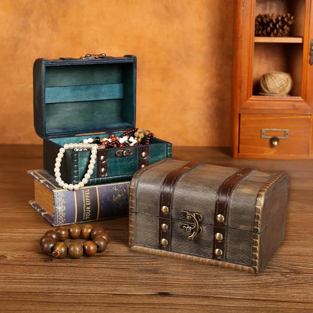 

Jewelry Organizer Box Vintage Earrings Storage Box High Capacity Jewelry Box Wooden Mini Treasure Chest Storage Box for Home