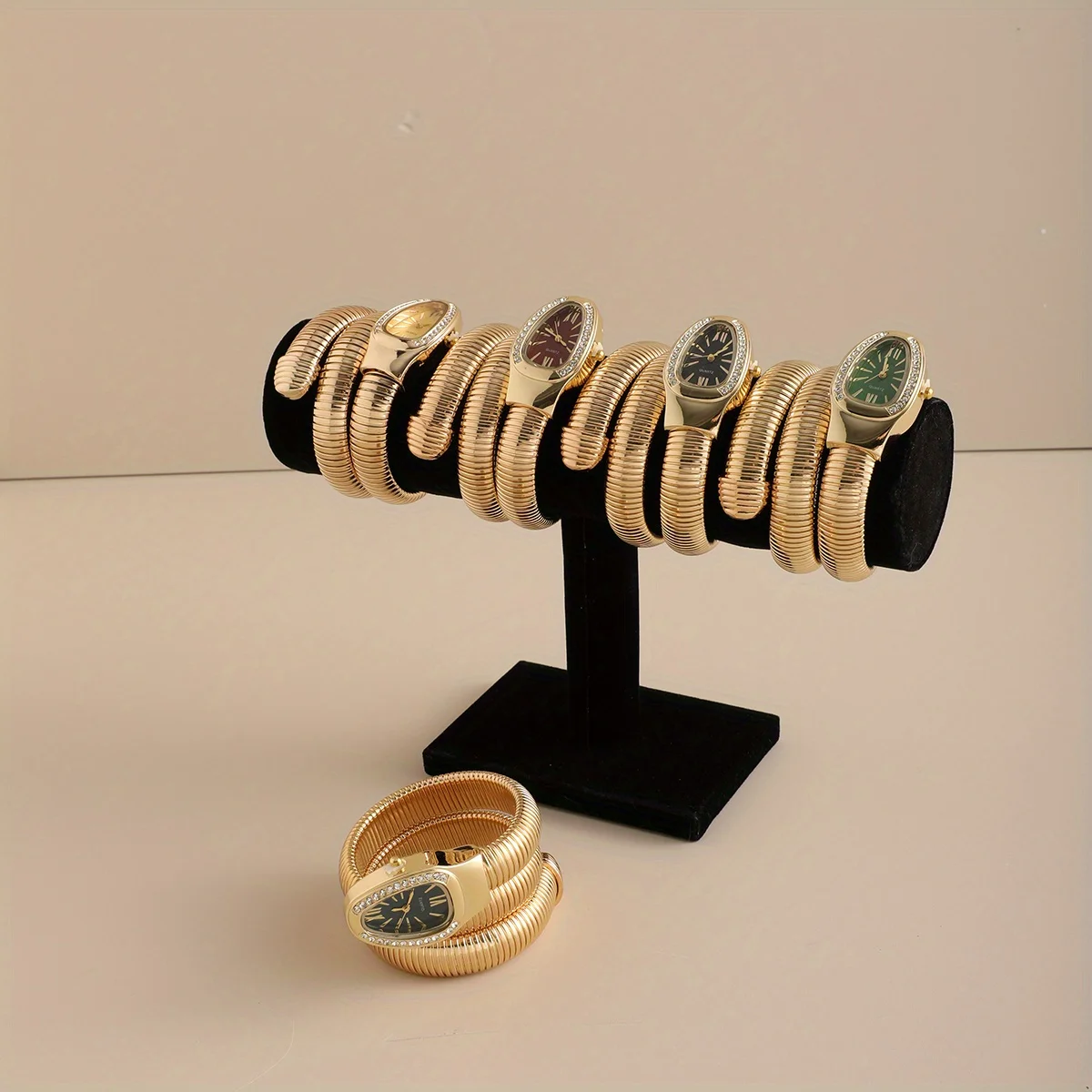 ساعة نسائية أنيقة على شكل ثعبان، سوار معدني، ألوان متعددة الأقراص، ملابس يومية كاجوال، إكسسوار أنيق للسيدات