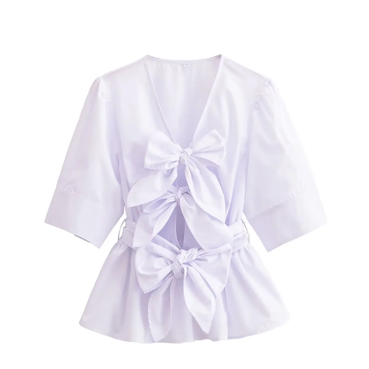

TAOP&ZA 2025 women's spring and summer new products European and American fashion bow decoration waist-hugging slimming top