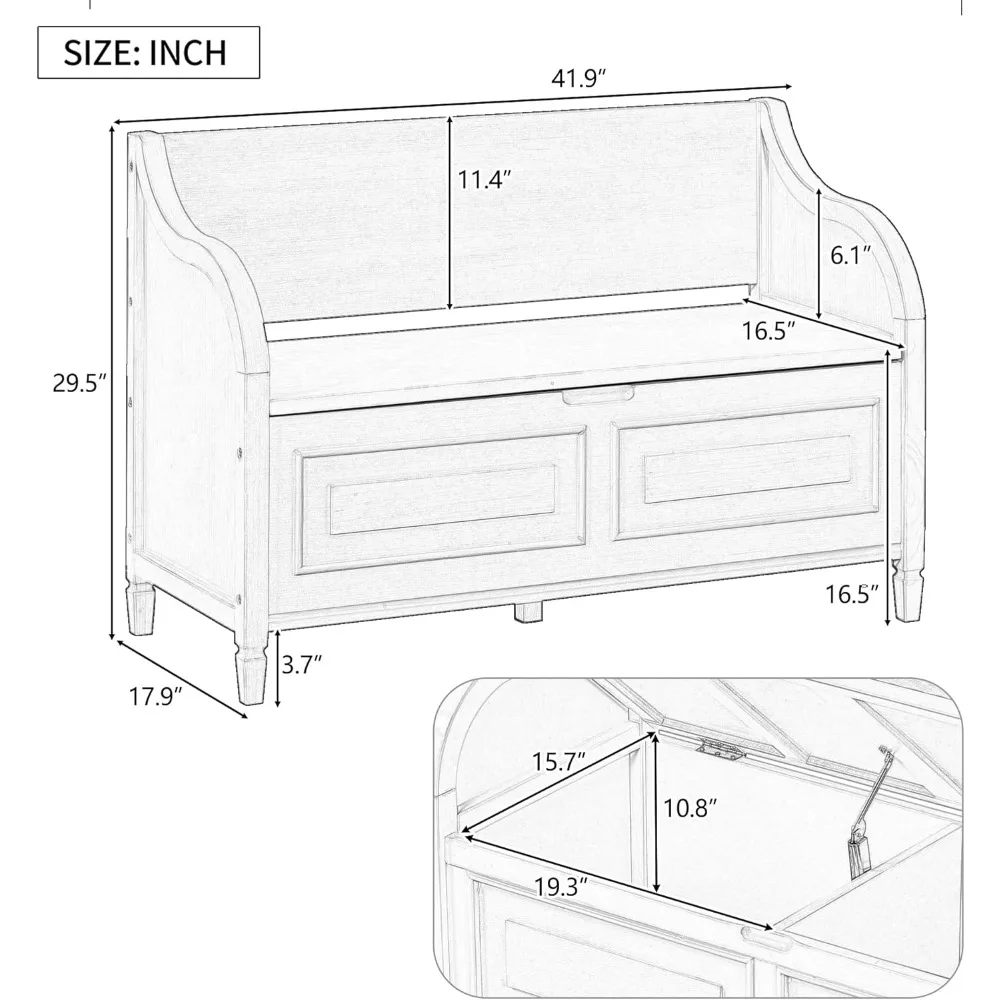 مقعد تخزين دخول ريفي مع مقصورات مخفية ووسادة قابلة للإزالة، مقعد خشبي لمدخل المدخل والردهة