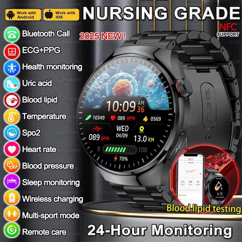

2025 New For HUAWEI Micro Physical Examination Blood Lipids Uric Acid Blood Pressure Smart Watch Men ECG+PPG Clock Smart watch