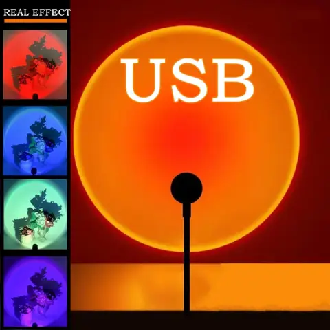 USB 선셋 램프 LED 레인보우 네온 야간 조명 프로젝터, 홈 장식 분위기 조명, 침실 거실 벽 선물 사진, 5V