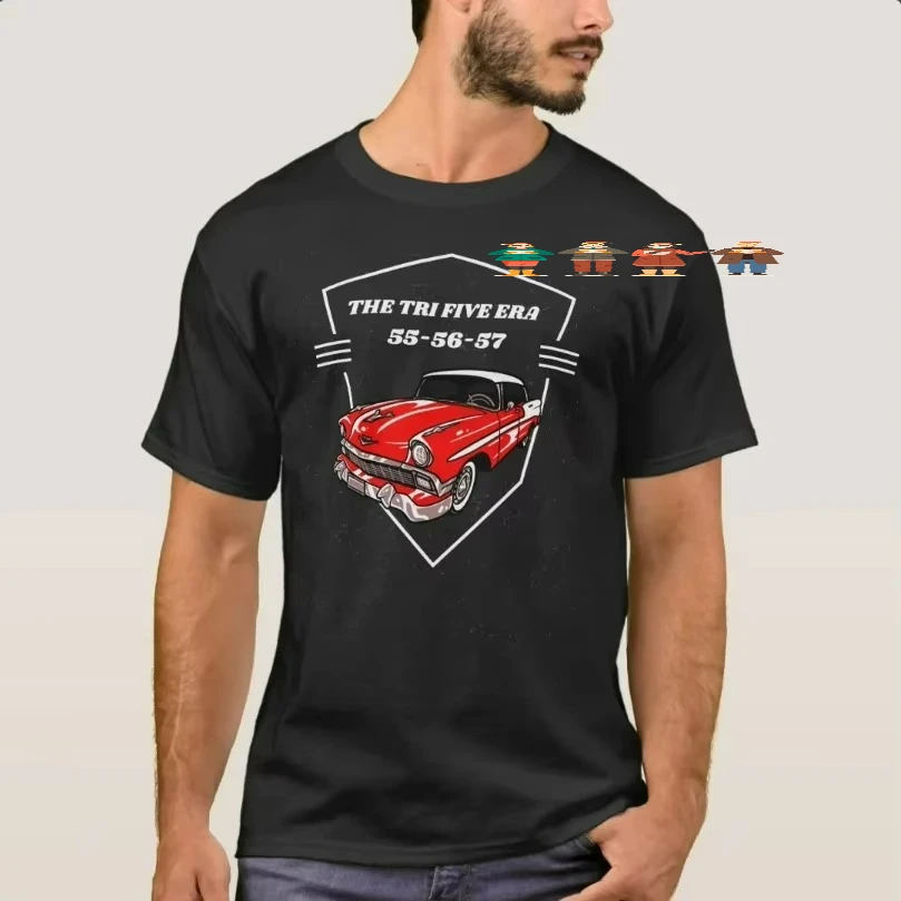 Classic Tri Five Era 55 56 57 Red Vintage Car T-Shirt 100% Cotton O-Neck Summer Short Sleeve Casual Mens T-shirt Size S-3XL