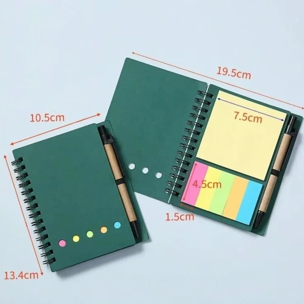 4팩 4.1x5.3인치 스프링 노트 세트, 스티커 메모, 펜 고리, 포켓 메모장, 색인 탭, 갈색 종이 커버, 줄 있는 저널