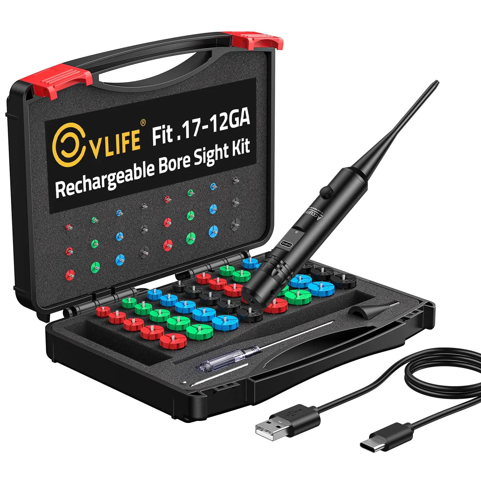 

CVLIFE Bore Sight Red Laser Kit with 64 Adapters fit 0.17 to 12GA Calibers with Button Hunting Tactical