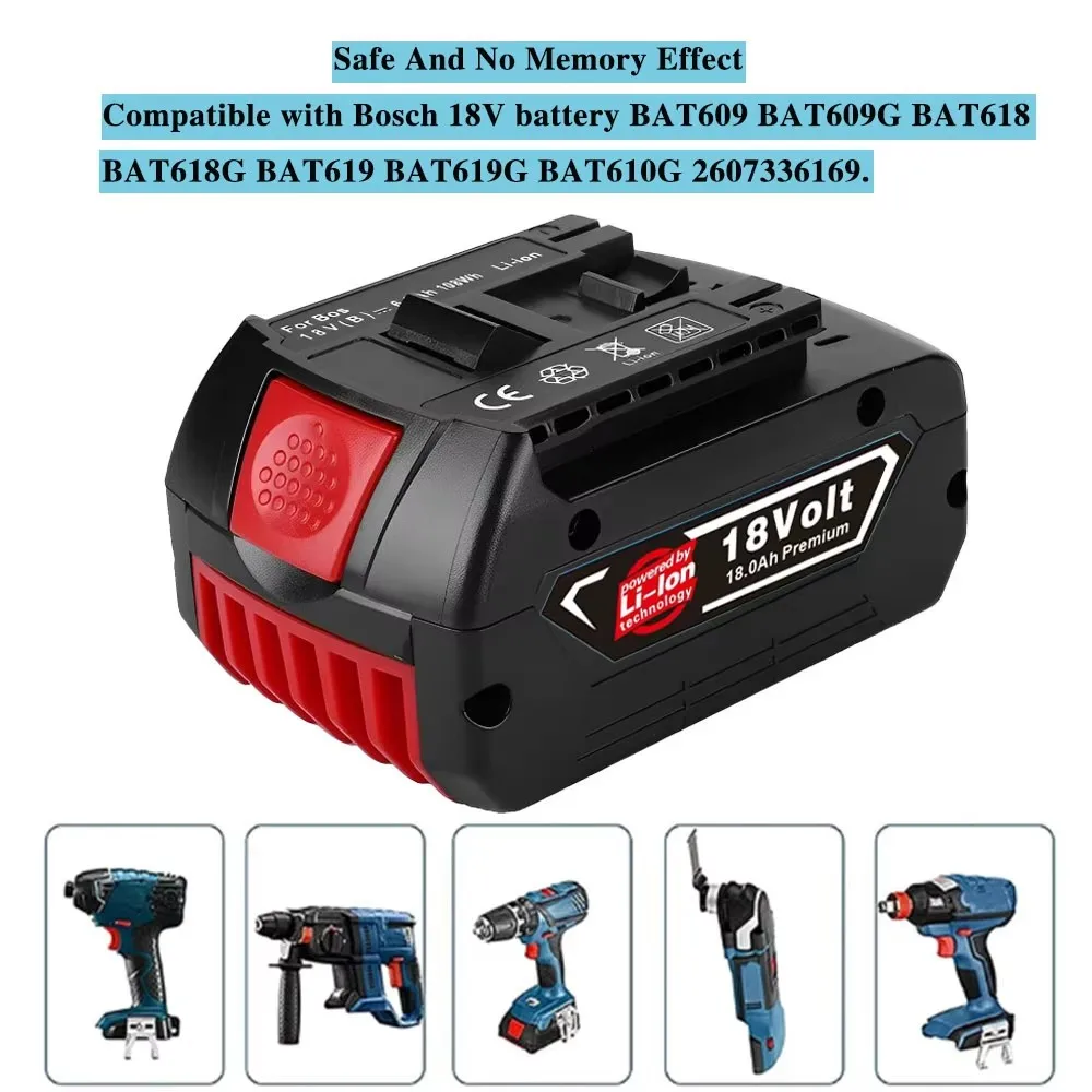 

2024-New Bosch 18V 18000mAh Lithium-ion Rechargeable Battery Bat609, Bat609g, Bat618, Bat618g, Bat614, Bosch Drill+ Charger