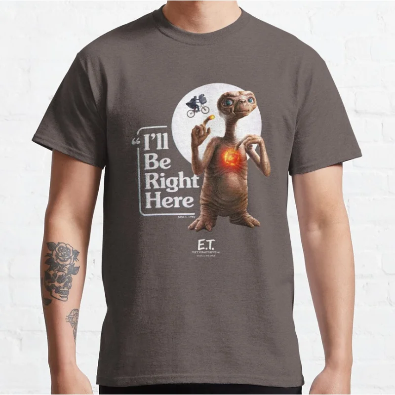 E.T. The Extra-Terrestrial I'll be Right Here Moon Glow 80s Horror movie Alien Sci fi crewneck T-shirt large size Adult Tops