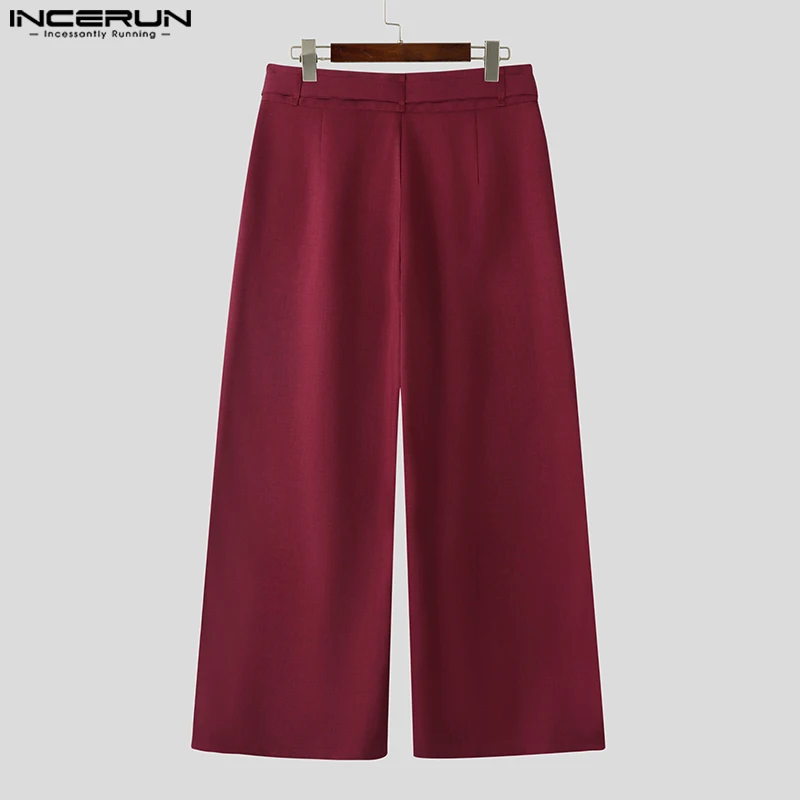 INCERUN Men Wide Leg Pants Solid Color Joggers Button Loose Casual Straight Trousers Men Streetwear 2025 Fashion Male Long Pants