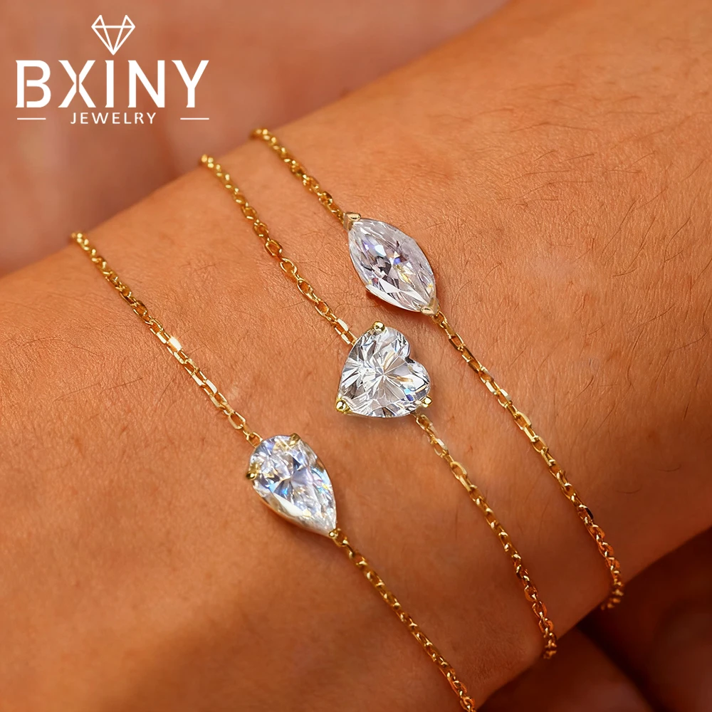 

BXINY 0,5-2 карата браслеты с муассанитом S925 серебро груша/маркиза/сердце огранки сертифицированный пасьянс с бриллиантами для женщин подарки на вечеринку ювелирные изделия