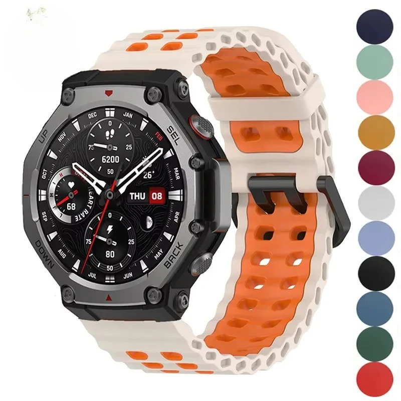 

Дышащий силиконовый ремешок для Huami Amazfit T-Rex 3 2 1 T-Rex 3Pro 44 мм 48 мм T-Rex Ultra, красочный ремешок для спортивных часов