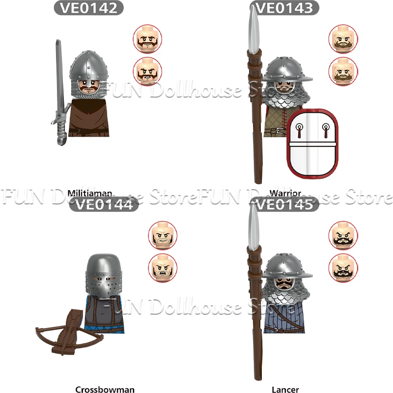 Mittelalterliche Militärarmbrust Miliz Lancer Rüstung Soldat Figur Baustein Schloss Ritter Bogenschütze Krieger Schild DIY Ziegel Spielzeug