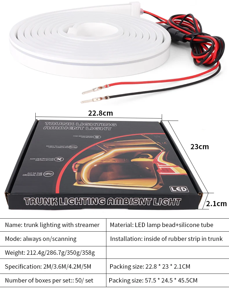 2 m/3,6 m/4,2 m/5 m Auto Stamm LED Streifen Lichter Super Helle Flexible Silikon innen Auto Dekorative Lampe DIY Lampe Weiß Warm Weiß – Detail 11