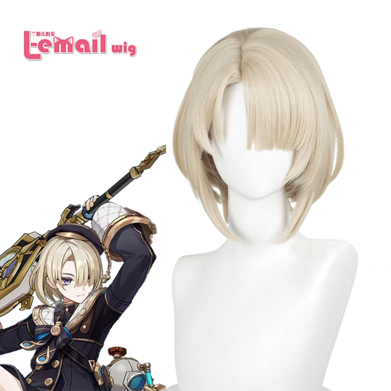 L-email wig Synthetic Hair Game Genshin Impact Freminet Cosplay wig 30cm Short Wig beige gold Wigs bangs Heat Resistant Wig