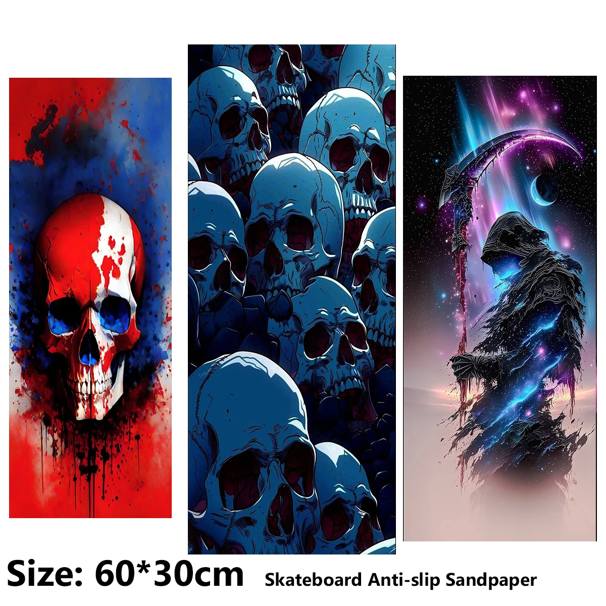 Electric Scooter Anti-slip Sticker Sandpaper Skateboard GripTape Sheet 60*30cm Splashed Ink Skull Dark Pattern