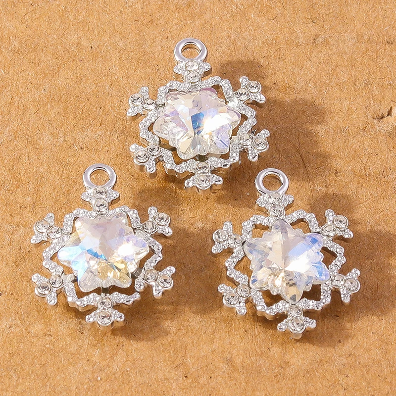 10pcs Crystal Snowflake Charms for DIY Jewelry Making