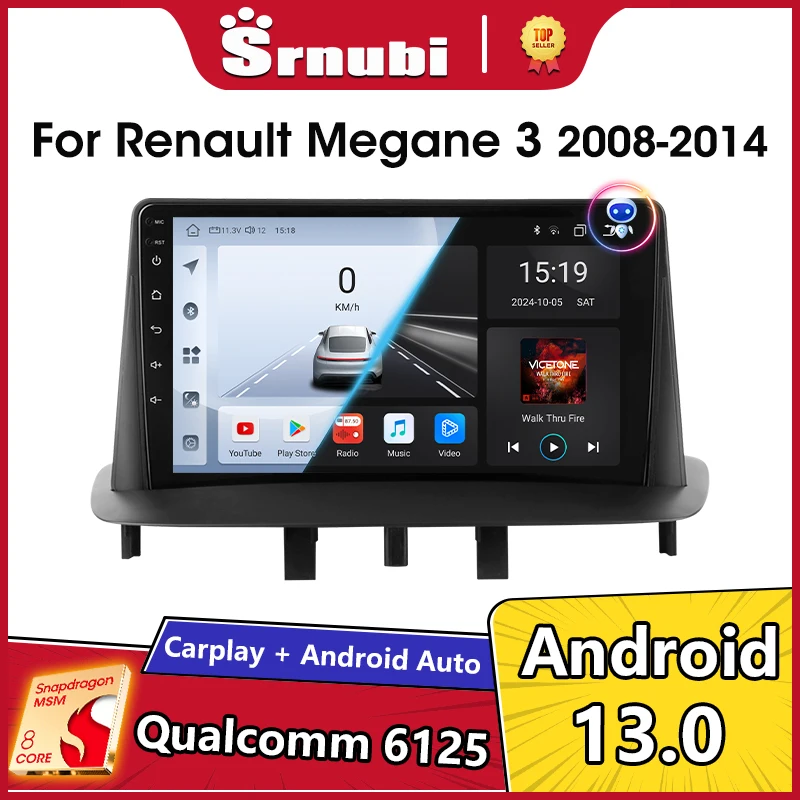 

Srnubi 2 Din Android 13 Car Radio Multimedia Play for Renault Megane 3 Fluence Samsung SM3 2008 - 2014 Wireless Carplay DSP 48EQ