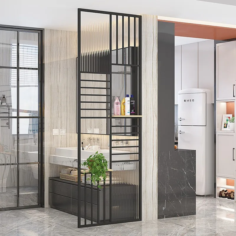 Light luxury modern simple water cube, water pattern half wall Changhong glass screen