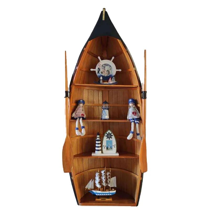 Furniture Ship Shape Solid Wood Personalized Locker Bookshelf Bookcase Wine Cabinet Storage Display Rack Crafts Ornament