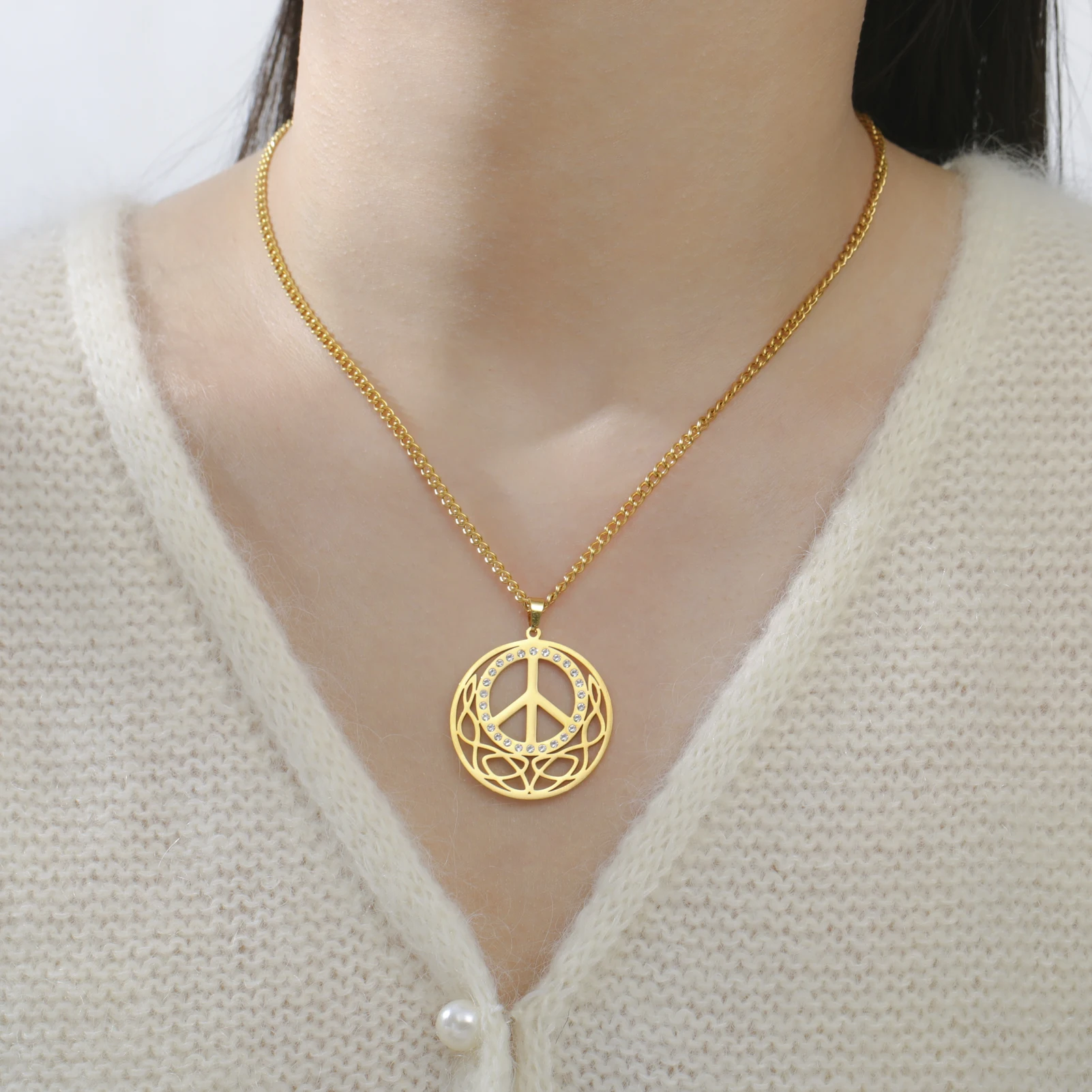 

Amaxer Peace Sign Pendant Necklace for Women Men Against the War Stainless Steel Jewelry