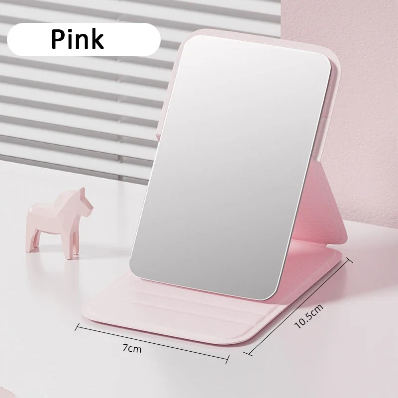 Woman MINI Folding Makeup Mirror High-quality Portable Pocket Makeup Mirror Single-side Creative Women Solid Color Handle Desk image 6
