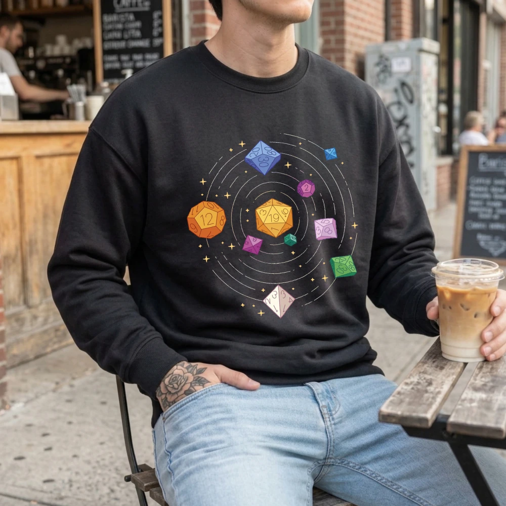 DND Polyhedral Dice Galaxy Sweatshirt Vintage Tabletop RPG Gaming Graphic Hoodies Men Women Casual Harajuku Streetwear Tops