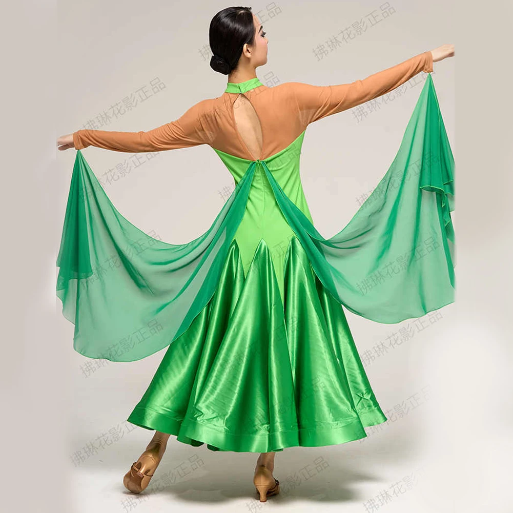 Green Ballroom Dresses Competition Tailor-made Decal Ribbon Dance Club Costumes Black Dance Dress for Women Modern Clothes Girl