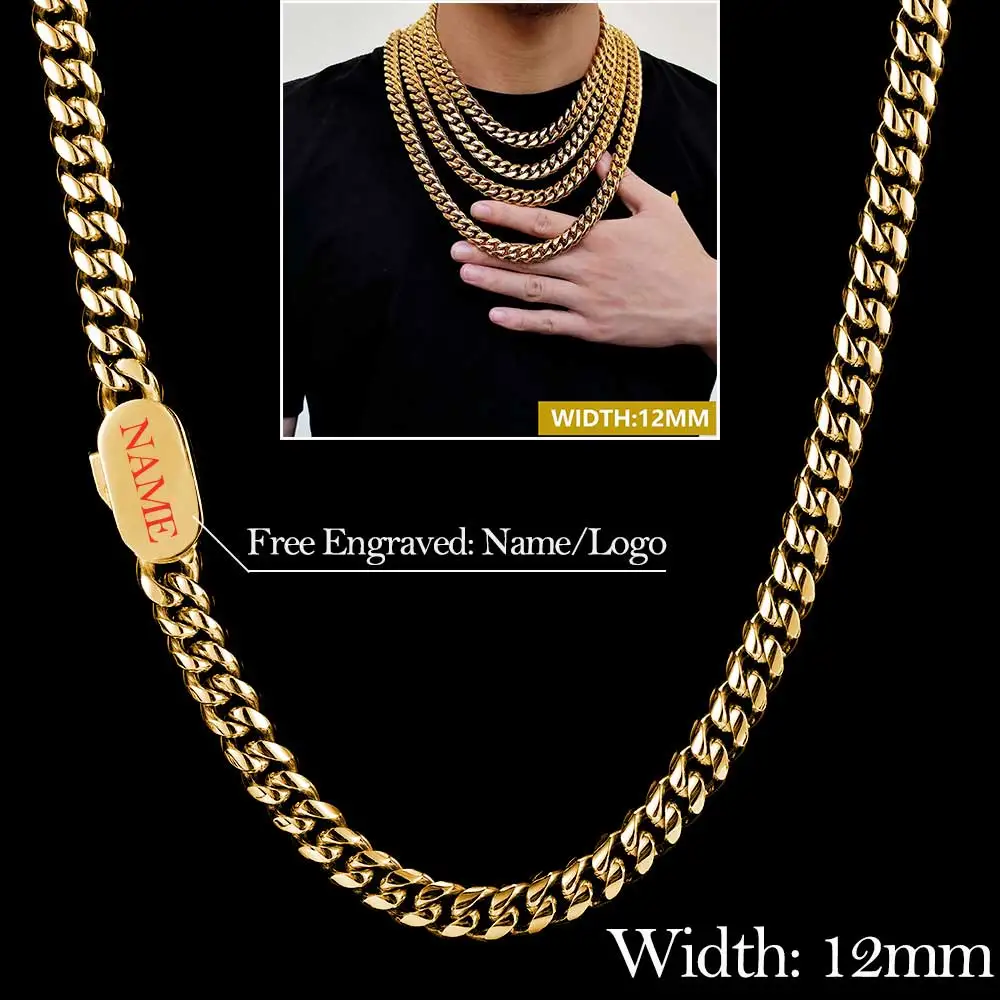 6//12mm Hip Hop Schmuck luxuriöse Miami Edelstahl Halskette für Männer kostenlos benutzer definierte Logo kubanische Glieder kette